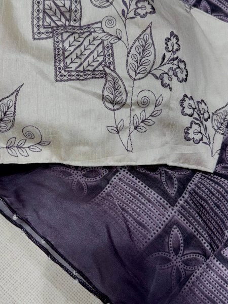 Tailored Purple Dull Glass Organza Saree with Designer Thread Embroidered Banglori Satin Blouse Organza Sarees Wholesale