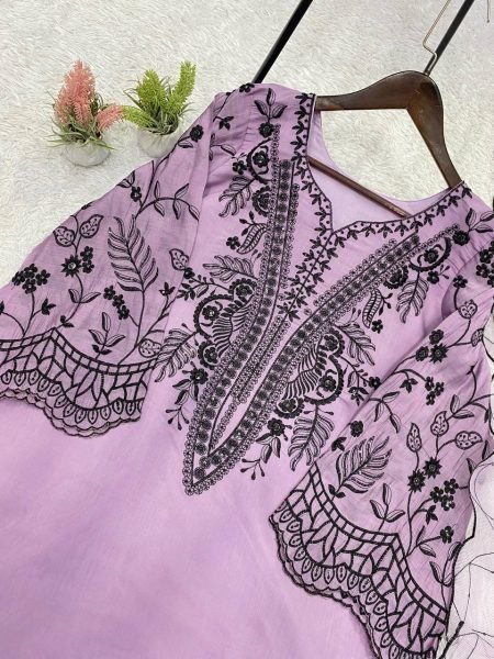 Tailored Purple Embroidered Palazzo Suit with Organza Dupatta for Women Ready To Wear Collection