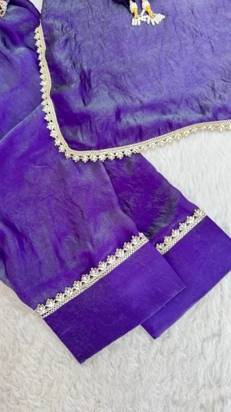 Tailored Purple Fendi Satin Silk Suit with Sequin and Zari Dupatta at Factory Price Ready To Wear Collection