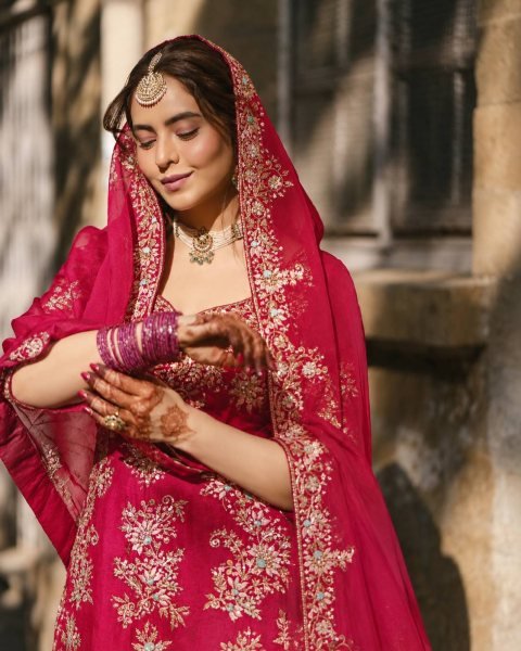 Tailored Rani Pink Designer Chinon Kurti with Embroidered Palazzo & Georgette Dupatta Ready To Wear Collection