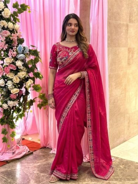 Tailored Red Heavy Beads Embroidered Saree at Manufacturer Price Shop by Occasion