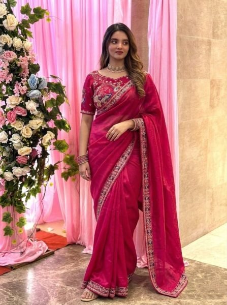 Tailored Red Heavy Beads Embroidered Saree at Manufacturer Price Designer Wedding Sarees Wholesale
