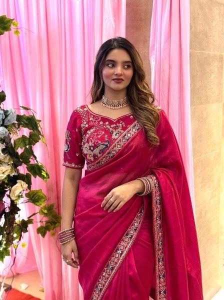 Tailored Red Heavy Beads Embroidered Saree at Manufacturer Price Designer Wedding Sarees Wholesale
