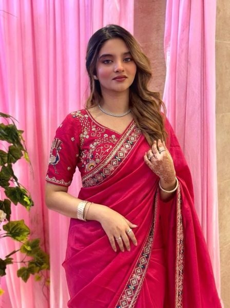 Tailored Red Heavy Beads Embroidered Saree at Manufacturer Price Designer Wedding Sarees Wholesale