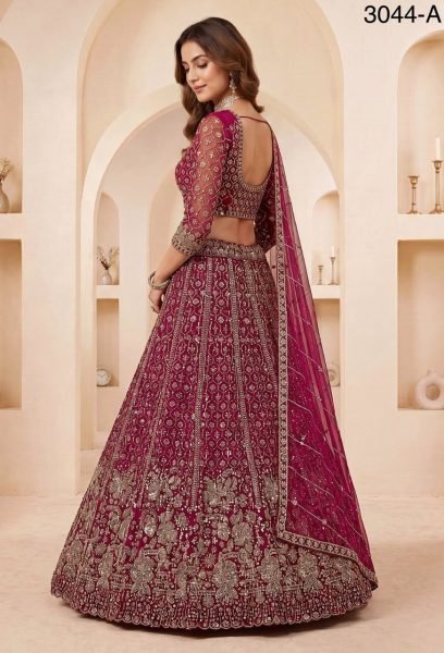 Tailored Red Net Lehenga Choli with Crystal Motif Handwork and Sequins Embroidery For Bridal  Bridal Lehenga Choli