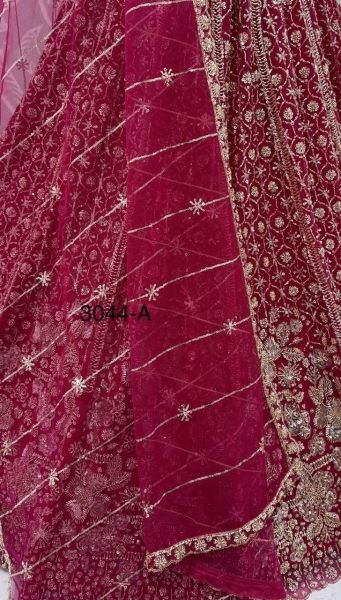 Tailored Red Net Lehenga Choli with Crystal Motif Handwork and Sequins Embroidery For Bridal  Bridal Lehenga Choli