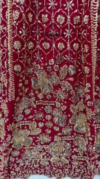 Tailored Red Net Lehenga Choli with Crystal Motif Handwork and Sequins Embroidery For Bridal  Bridal Lehenga Choli