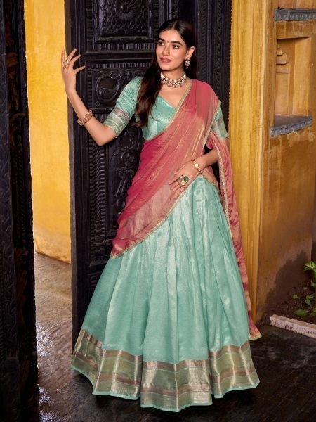 Tailored Sky Blue Premium Dupion Silk Stitched Lehenga with Zari Work at Wholesale Rate  Lehenga