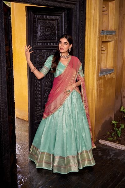 Tailored Sky Blue Premium Dupion Silk Stitched Lehenga with Zari Work at Wholesale Rate Designer Lehenga Choli