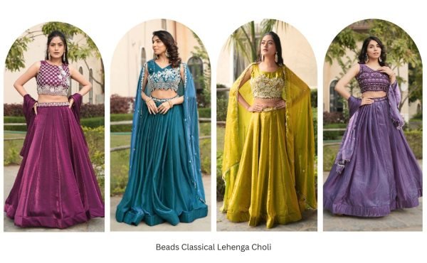 Tailored Yellow Fendy Silk Lehenga Choli with Antique Beads Work and 5 Meter Flare Designer Lehenga Choli