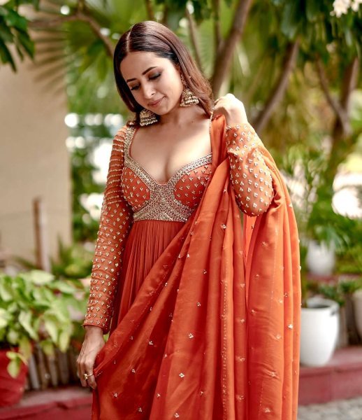Tangerine Glow Georgette Anarkali Gown with Zari and Sequins Perfect for Party Look at Manufacturer Price Anarkali Kurtis 