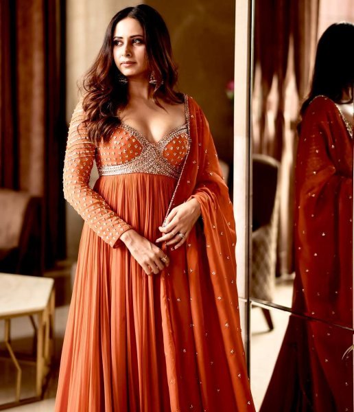 Tangerine Glow Georgette Anarkali Gown with Zari and Sequins Perfect for Party Look at Manufacturer Price Anarkali Kurtis 