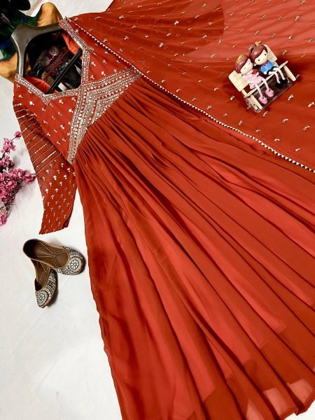 Tangerine Glow Georgette Anarkali Gown with Zari and Sequins Perfect for Party Look at Manufacturer Price Anarkali Kurtis 