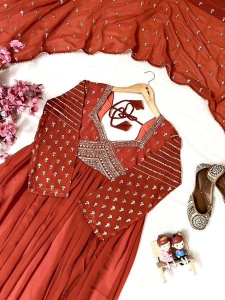 Tangerine Glow Georgette Anarkali Gown with Zari and Sequins Perfect for Party Look at Manufacturer Price Anarkali Kurtis 