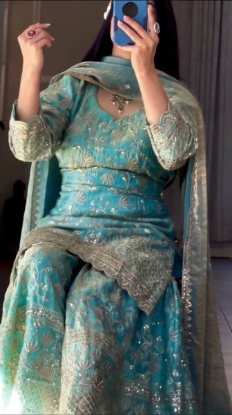 Teal Blue Heavy Embroidery Sharara Suit with Dupatta Festive Celebration Wear Ready To Wear Collection