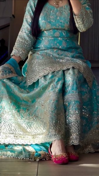 Teal Blue Heavy Embroidery Sharara Suit with Dupatta Festive Celebration Wear Ready To Wear Collection