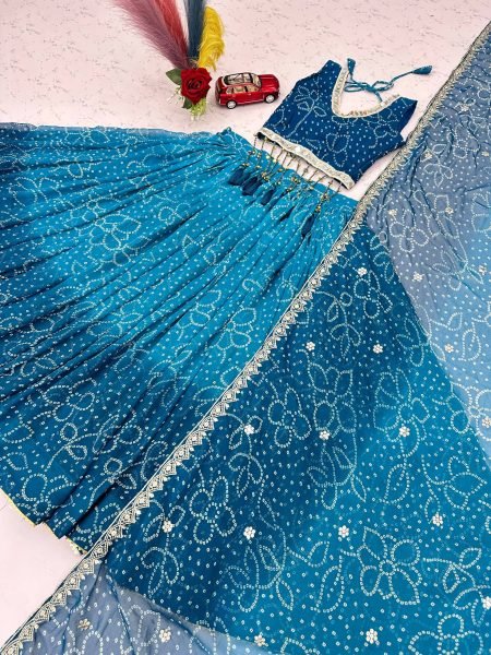 Teal Blue Designer Fox Georgette Navratri Lehenga Choli with Mirror Lace at Wholesale Rate Navratri Lehnega Choli