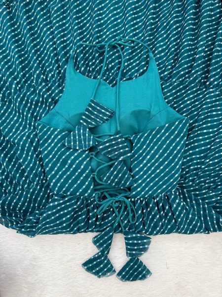 Teal Blue Georgette Gown with Gamthi Embroidery and Mirror Work Navratri Special Navratri Collection