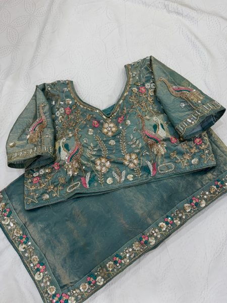 Teal Blue Satin Silk Saree with Heavy Embroidery Blouse at Manufacturer Price Designer Wedding Sarees Wholesale