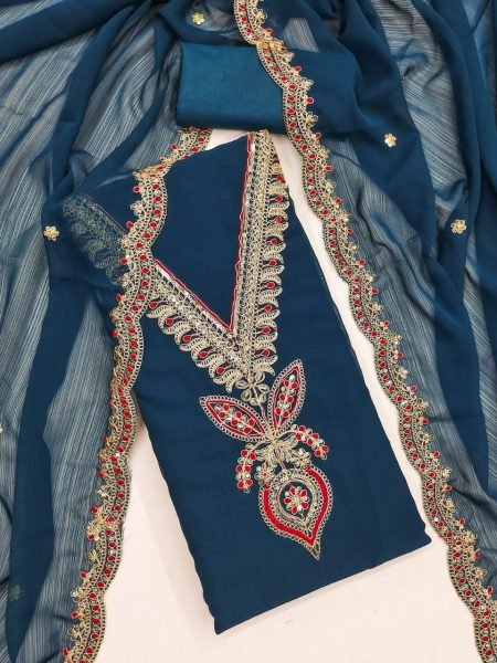 Teal Blue Zomato Silk Suit with Intricate Kodding  & Designer Dupatta Luxe Ethnic Wear Color Set Matching Dress Material Wholesale