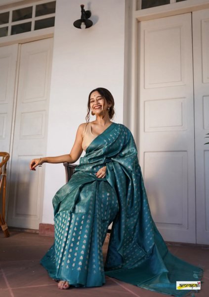 Teal Grace Lightweight Banarasi Saree with Blouse for Classic Celebrations Banarasi Saree Wholesale