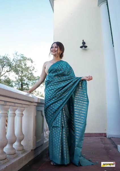 Teal Grace Lightweight Banarasi Saree with Blouse for Classic Celebrations Banarasi Saree Wholesale