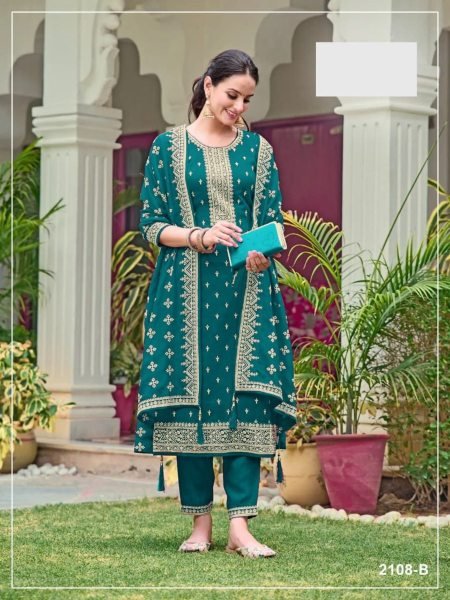 Teal Green Blooming Georgette Embroidered Suit with Dupatta for Wedding Wear 