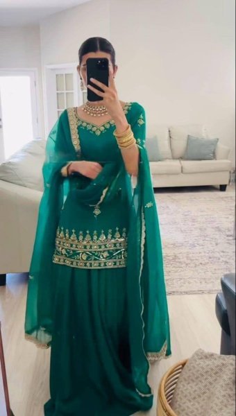 Teal Green Crepe Lehenga with Short Top &  Fancy Net Dupatta Celebration Ready Look Ready To Wear Collection