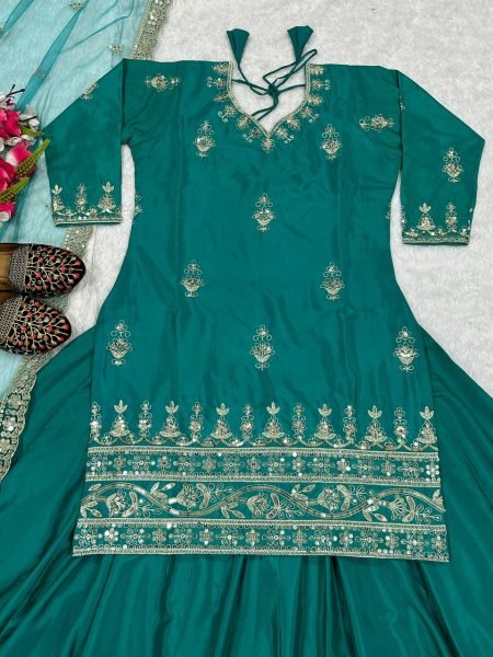 Teal Green Crepe Lehenga with Short Top &  Fancy Net Dupatta Celebration Ready Look Ready To Wear Collection