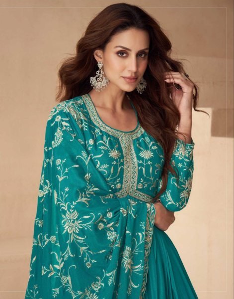 Aashirwad Teal Green Chinnon Silk Anarkali Suit Stylish Occasion Wear for Women Anarakali Gown Wholesale