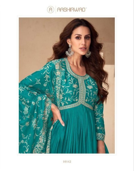 Aashirwad Teal Green Chinnon Silk Anarkali Suit Stylish Occasion Wear for Women Anarakali Gown Wholesale