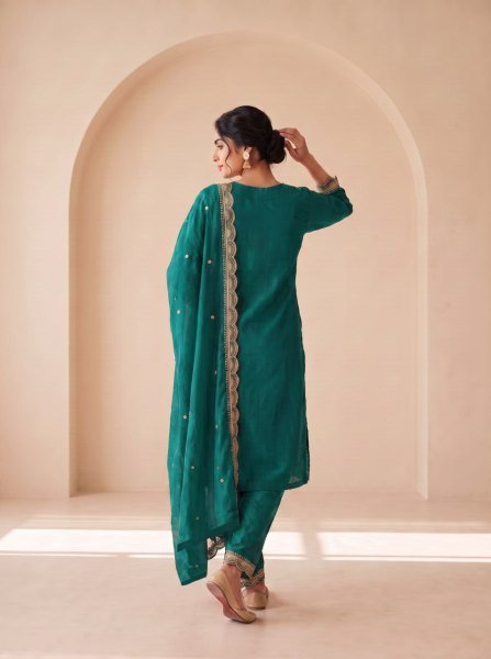 Teal Green Designer Chinon Silk Readymade Suit with Heavy Sequence Work at Wholesale Rate Embroidery Suits Wholesale