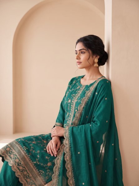 Teal Green Designer Chinon Silk Readymade Suit with Heavy Sequence Work at Wholesale Rate Embroidery Suits Wholesale
