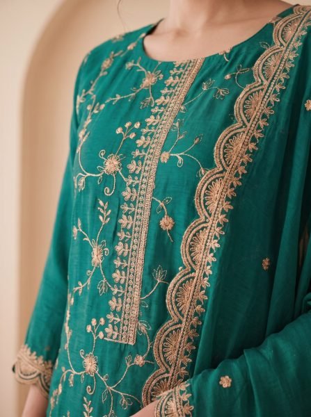 Teal Green Designer Chinon Silk Readymade Suit with Heavy Sequence Work at Wholesale Rate Embroidery Suits Wholesale