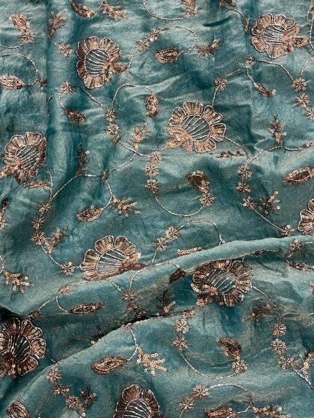 Teal Green Fandy Satin Silk Saree with Copper Sequins Work for Wedding Wear Silk Sarees Wholesale