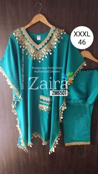 Teal Green Muslin Kaftan Set with Embroidery Chic Modest Wear for Eid  &  Celebrations Kaftan 