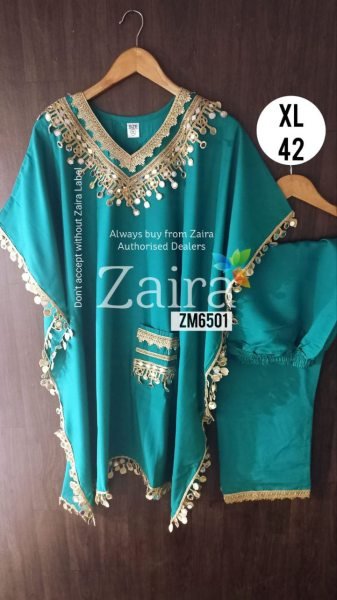 Teal Green Muslin Kaftan Set with Embroidery Chic Modest Wear for Eid  &  Celebrations Kaftan 