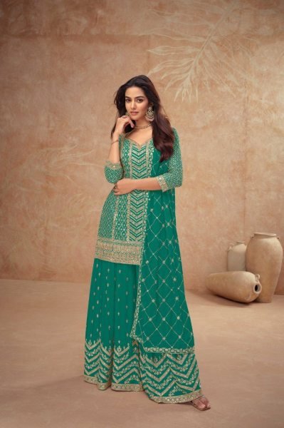 Teal Green Readymade Palazzo Style Suit From The Palak Vol 5 Collection  Designer Plazzo Salwar Suits Wholesale