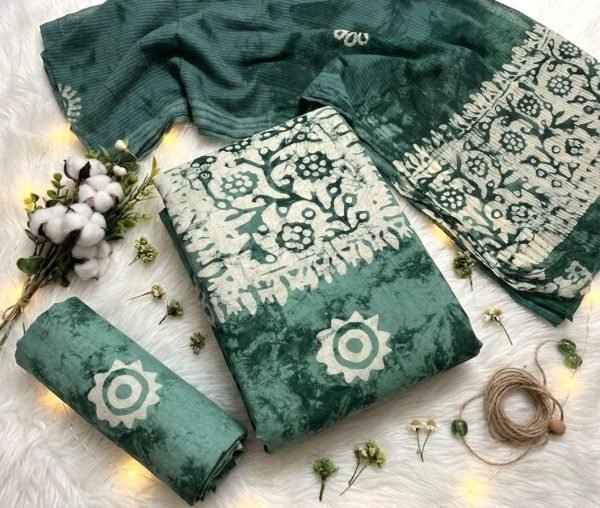 Teal Green Wax Batik Print Dress Material Set for Kurti  Top and Designer Outfits Color Set Matching Dress Material Wholesale