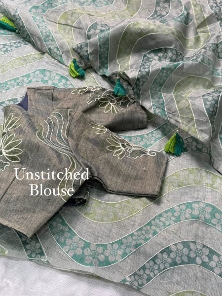 Teal Linen Cotton Saree with Copper Zari Hand Khatha Festive Wear Cotton Sarees Wholesale