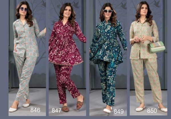 Teal Rayon Co Ord Set with Printed Top and Pants Trendy Brunch for Women Kurti With Bottom Wholesale