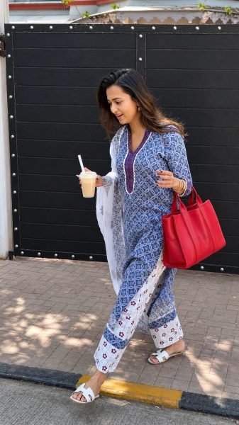 Tejasvi Prakash wear Stylish Printed Kurti Pant Set for Summer Collection Printed Kurtis