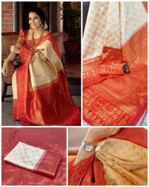 Temple Visit Special White Soft Lichi Silk Saree with Jacquard Work At Best Rates  South Indian Saree 