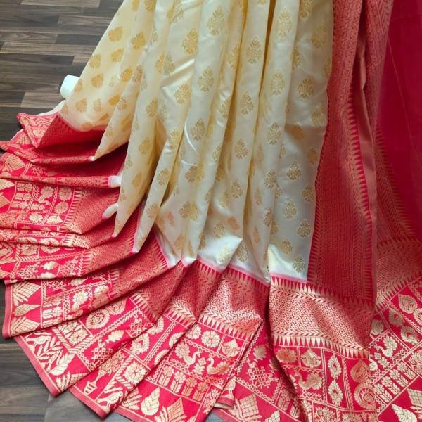 Temple Visit Special White Soft Lichi Silk Saree with Jacquard Work At Best Rates  South Indian Saree 