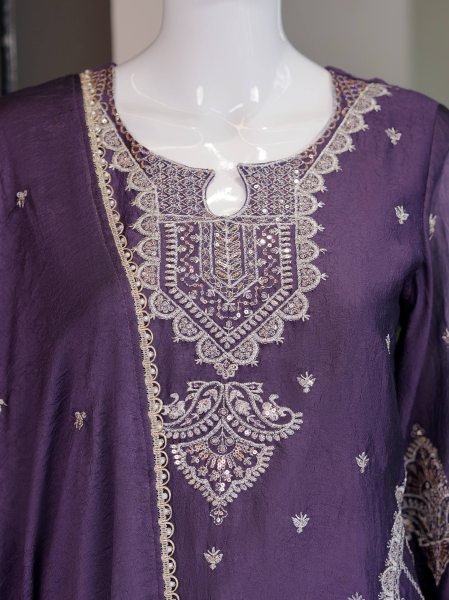 Textile Manufacturer Deep Purple Rangoli Crush Designer Kurti Palazzo With Lace Dupatta Ready To Wear Collection