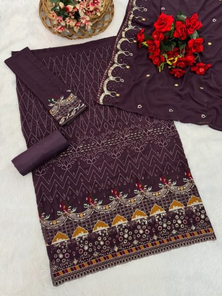 Threaded Elegance Embroidered Fox Georgette Festival Suit Set with Santoon Silk Finish At Lowest Price Churidar Salwar Suits Wholesale