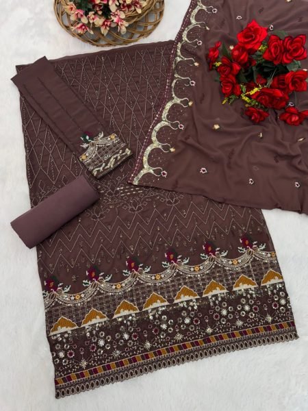 Threaded Elegance Embroidered Fox Georgette Festival Suit Set with Santoon Silk Finish At Lowest Price Churidar Salwar Suits Wholesale