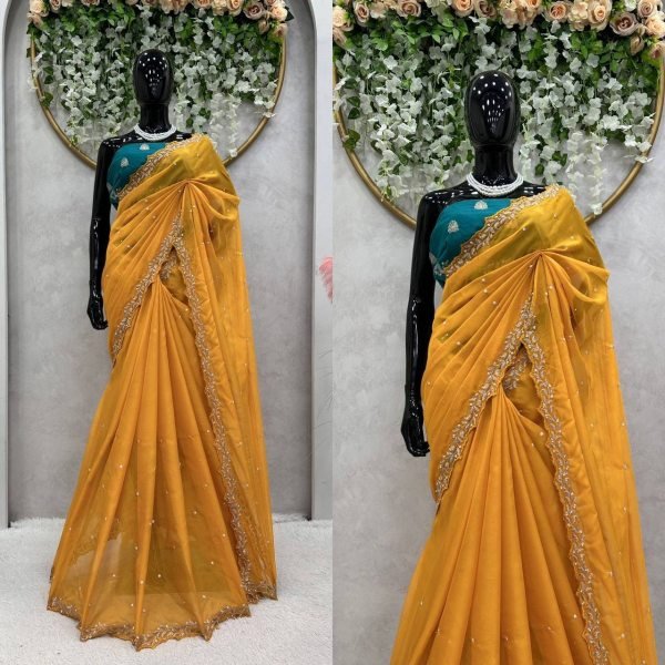 Thred With Moti Work Tibby Silk Saree  Silk Sarees Wholesale
