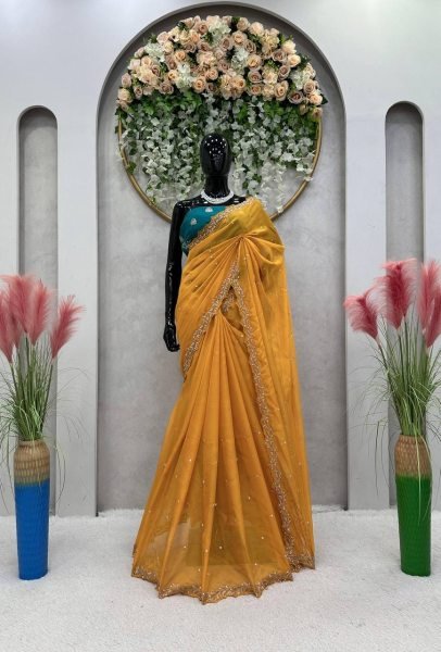 Thred With Moti Work Tibby Silk Saree  Silk Sarees Wholesale