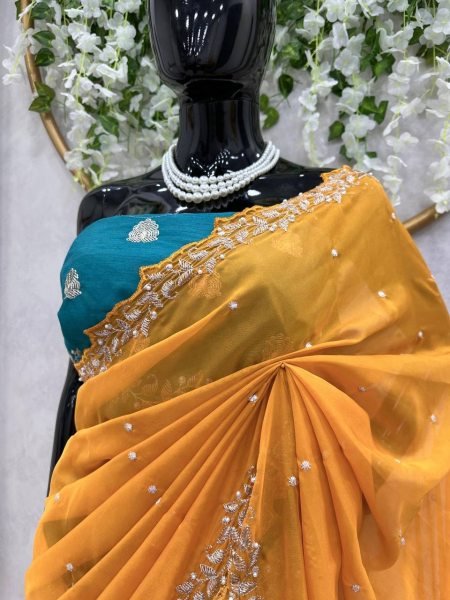 Thred With Moti Work Tibby Silk Saree  Silk Sarees Wholesale